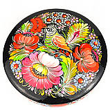 Скринька дерев'яна кругла Петриківський розпис ручної роботи 15х6см СОЛОВЕЙ у КВІТАХ Український сувенір, фото 6