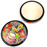 Скринька дерев'яна кругла Петриківський розпис ручної роботи 15х6см СОЛОВЕЙ у КВІТАХ Український сувенір, фото 7