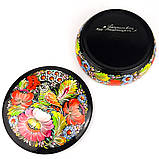 Скринька дерев'яна кругла Петриківський розпис ручної роботи 15х6см СОЛОВЕЙ у КВІТАХ Український сувенір, фото 8