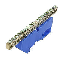 Шина нульова N на DIN-рейку ШЛІ 6х9 18 отворів із ізолятором синя