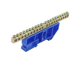 Шина нульова N на DIN-рейку ШЛІ 6х9 20 отворів із ізолятором синя