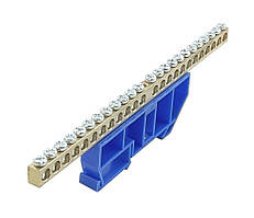 Шина нульова N на DIN-рейку ШЛІ 6х9 24 отвори із ізолятором синя