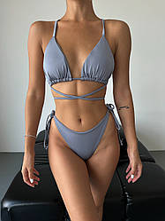 Купальник на завʼязках з італійського біфлексу сірий