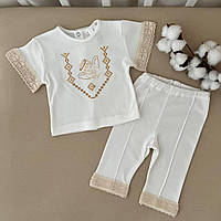 Літній костюм для хрещення хлопчика "Маленький янгол" з вишивкою Інтерлок 56 розмір