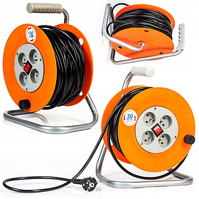 Електричний котушковий подовжувач 30 м Powermat PM0190 подовжувач на котушці з виносною розеткою