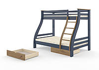 Двоярусне дитяче ліжко iSmart Аляска Синій (S 7010 R 90B) + Горіх світлий 120-80х190 см з ящиками (DMBG-2257)