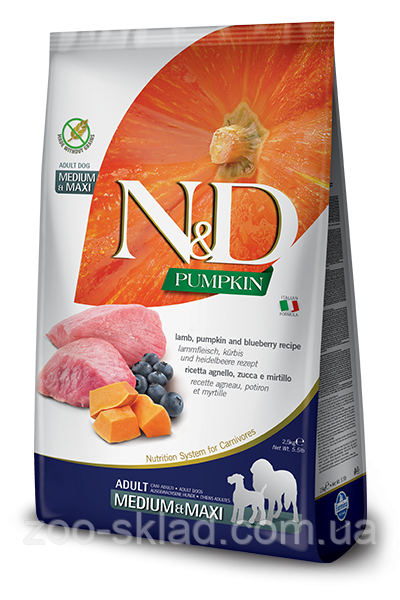 Farmina N&D Pumpkin Dog Medium & Maxi Lamb & Blueberry для собак середніх і великих порід 2,5кг