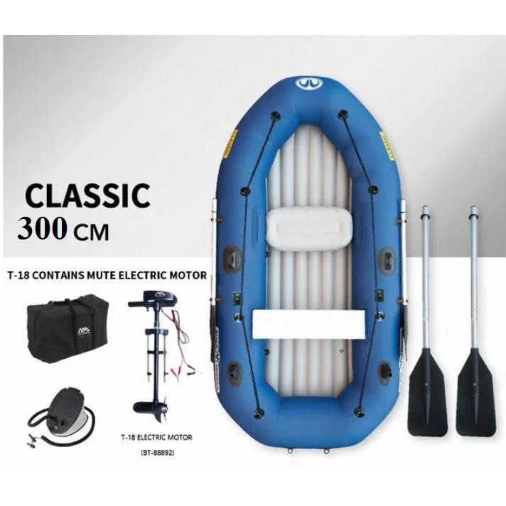 Надувний човен з надувним дном в комплекті з електродвигуном Aqua-Marina T15, чотиримісний човен з електродвигуном, фото 1