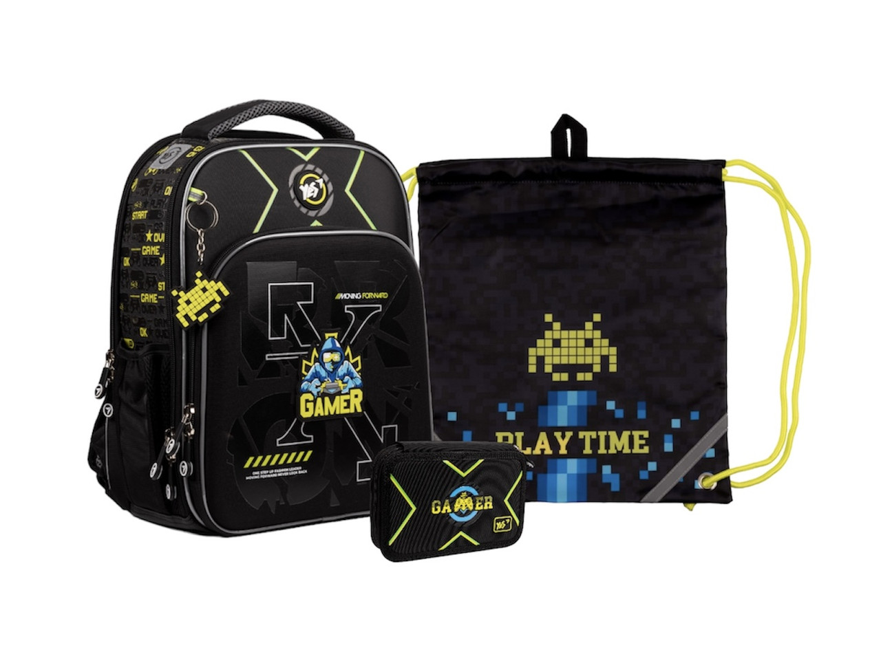 Шкільний набір YES S-78 Gamer (рюкзак, пенал, сумка) 39х29х15 см 17 л, чорний (559561) 130-145 см