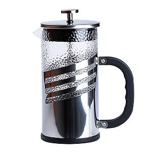 Френч-прес чайник скляний Haus Roland 1 літр заварник для чаю та кави з фільтром фактурний хром