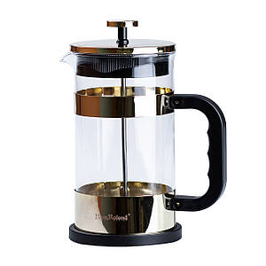 Френч-прес чайник скляний Haus Roland 1 літр заварник для чаю та кави з фільтром Золотий