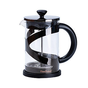 Френч-прес чайник скляний Haus Roland 800 мл заварник для чаю та кави з фільтром чорний