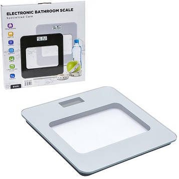Ваги електронні підлогові побутові скляні до 180кг 26*26*2см білі