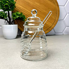 Скляна банка для меду 400 мл зі скляною паличкою