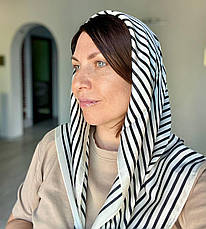 Шийна шовкова хустка Fashion Жаклін смужки 70*70 см молочний, фото 4