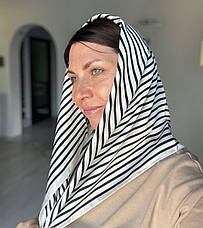 Шийна шовкова хустка Fashion Жаклін смужки 70*70 см молочний, фото 5