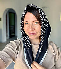 Шийна шовкова хустка Fashion Жаклін 70*70 см чорний, фото 5