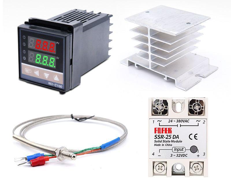 REX-C100 цифровий термостат, реле SSR-25DA K термопара 1м 999°C, радіатор