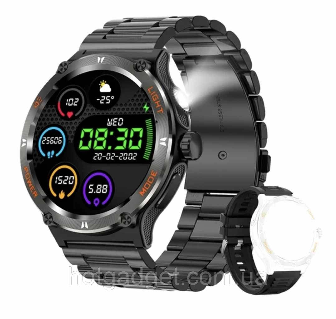 Смарт-годинник LEMFO KT76 Black (дзвінки, тонометр, пульсоксиметр, компас, ліхтарик) 2 ремінці