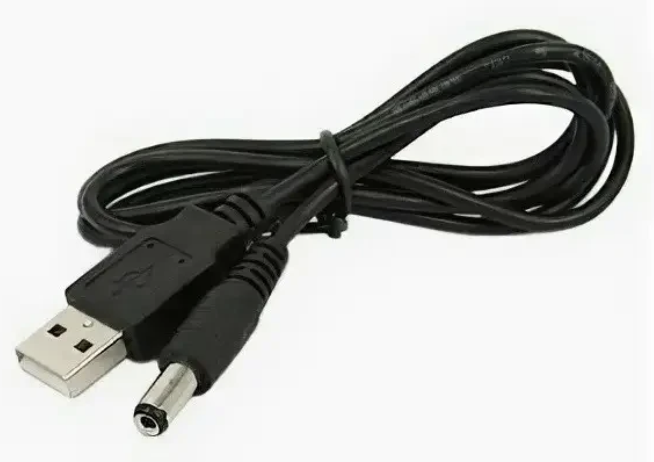 Кабель живлення, заряджання, USB до DC5.5х2.1, 1 метр - чорний