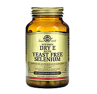 Вітамін Е сухий, Vitamin E, Solgar, із селеном без дріжджів, 100 вегетаріанських капсул (SOL-03351)