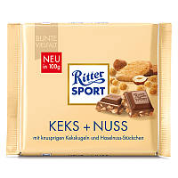 Шоколад молочный с кусочками орехов и печенья Ritter Sport Keks + Nuss 100 г Германия