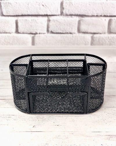 Підставка - склянка (органайзер) для пилок, олівців та пензлів (чорний, металевий), фото 1