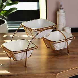 Менажниця ярусна на підставці набір тарілок глибоких квадратних 3 шт для десертів фруктів цукерок