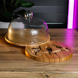 Дошка для подачі сиру з ножами Ø  25 з кришкою сирний посуд набір для різання