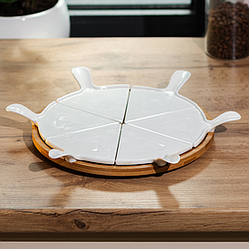 Блюдо для піци 28 (см) поворотна тарілка керамічна на бамбуковій підставці