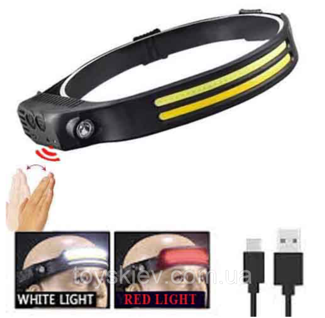 Ліхтар налобний BL-W689-LM+2COB (white+red), Motion Sensor, Li-Ion акум., ЗП Type-C, фото 1