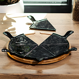 Тарілка для піци 28 (см) керамічна на бамбуковій підставці секційна