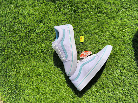 СКИДКА 39 р Кеди БІЛІ з блакитною смугою Vans Old Skool WHITE / Light Blue кросівки 2024 унісекс, фото 4