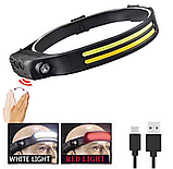 Налобний ліхтарик RIAS BL-W689 LM+2xCOB (біле+червоне світло) акумуляторний Motion Sensor Type-C Black (7_00972), фото 4