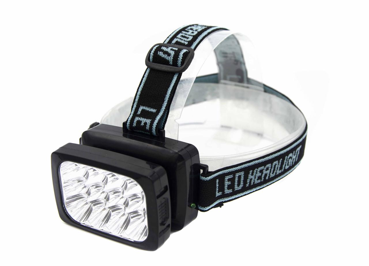 Налобний ліхтарик Yajia YJ-1837 12xLED акумуляторний ЗУ від мережі Black (7_00976), фото 1