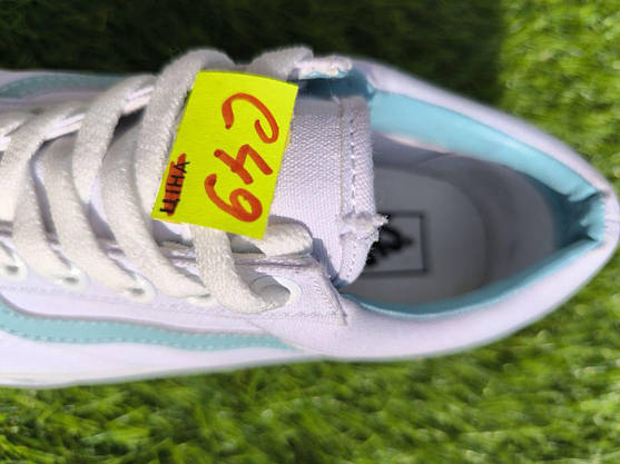 СКИДКА 39 р Кеди БІЛІ з блакитною смугою Vans Old Skool WHITE / Light Blue кросівки 2024 унісекс, фото 4