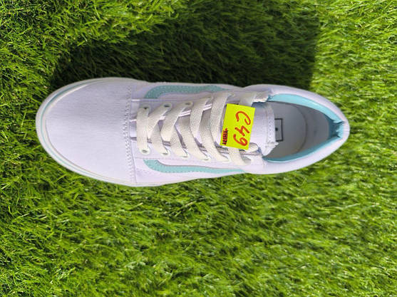 СКИДКА 39 р Кеди БІЛІ з блакитною смугою Vans Old Skool WHITE / Light Blue кросівки 2024 унісекс, фото 5