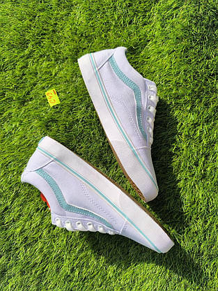 СКИДКА 39 р Кеди БІЛІ з блакитною смугою Vans Old Skool WHITE / Light Blue кросівки 2024 унісекс, фото 6