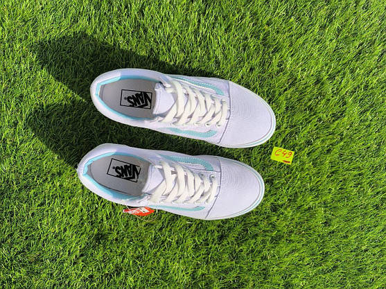СКИДКА 39 р Кеди БІЛІ з блакитною смугою Vans Old Skool WHITE / Light Blue кросівки 2024 унісекс, фото 3