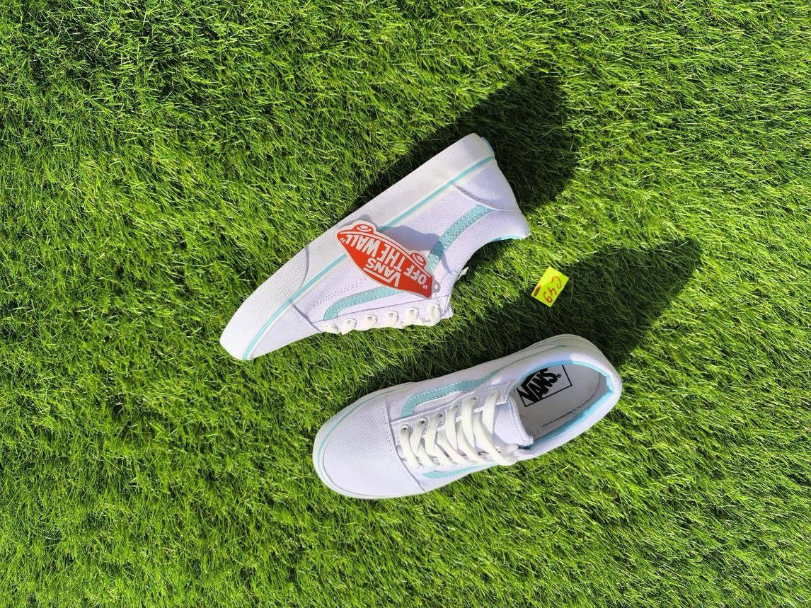 СКИДКА 39 р Кеди БІЛІ з блакитною смугою Vans Old Skool WHITE / Light Blue кросівки 2024 унісекс, фото 1