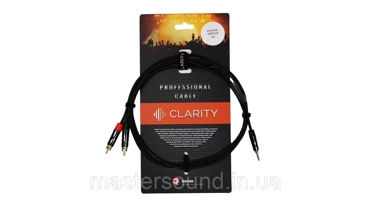 Инсертный кабель Clarity mini JACK-2xRCA-B/2m, фото 1