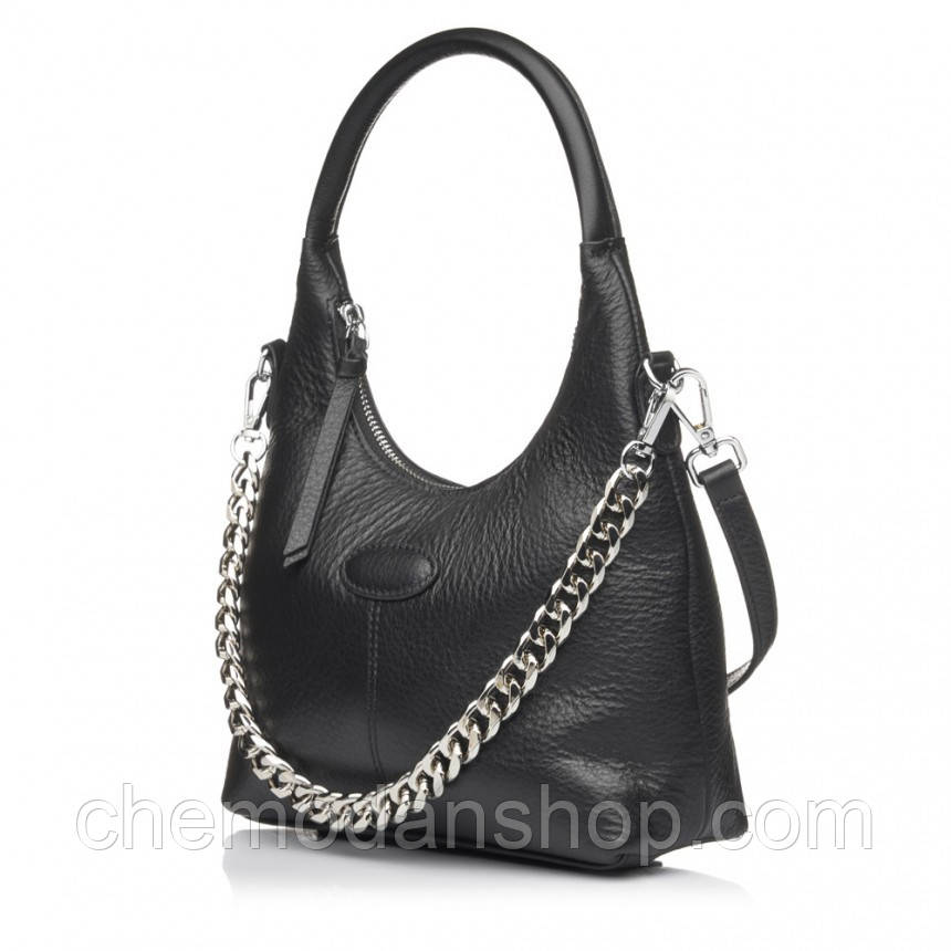 Сумка жіноча з ланцюжком із натуральної шкіри чорна BAGS4LIFE 11036