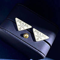 Сережки Прада в посрібнінні в білому кольорі з логотипом