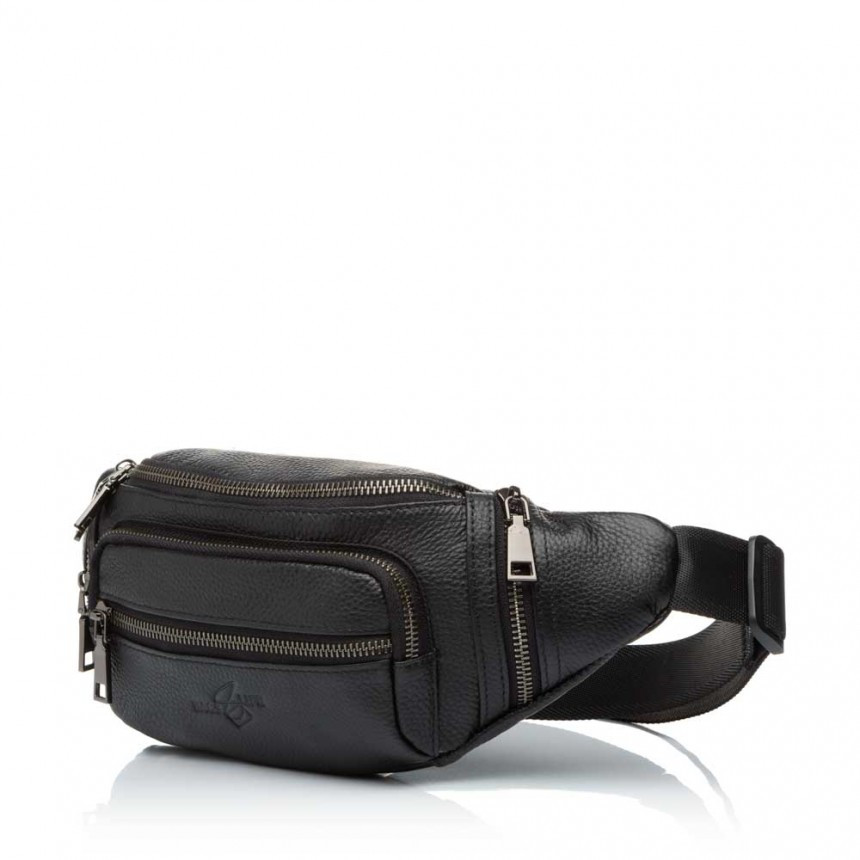Сумка бананка чоловіча з натуральної шкіри чорна BAGS4LIFE MAN 6585