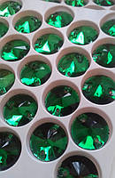 Стрази пришивні Риволі (коло) d 12 мм Emerald (зелений), скло