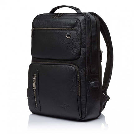 Рюкзак для чоловіків шкіряний чорний BAGS4LIFE MAN 6644, фото 1