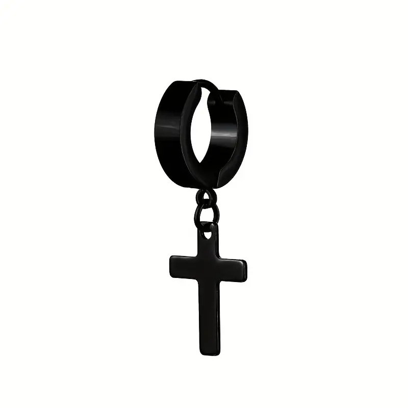 Стильні сережки-кільця в стилі панк у чорному кольорі з нержавіючої сталі для чоловіків, фото 1