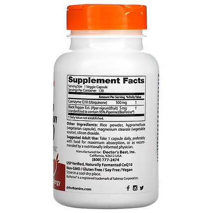 High Absorption CoQ10 with BioPerine Doctor's Best 100 mg 120 Caps, фото 2