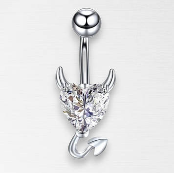 Сережка для пірсингу пупка Чортеня Liresmina Jewelry нерж сталь білим  цирконом 2.8 см