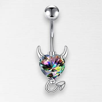 Сережка для пірсингу пупка Чортеня Liresmina Jewelry нерж сталь райдужним цирконом 2.8 см